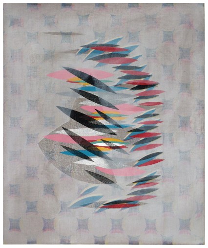 Fragmentation.(division) Silkscreen and Aerosol spray-paint on primed Linen 61cmx81cmx4cm, 2017.